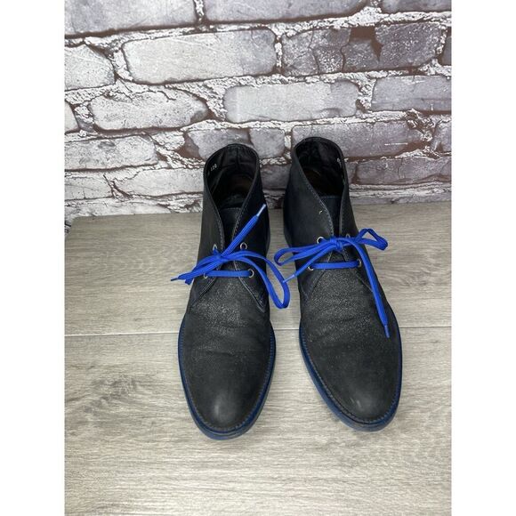 Donald J Pliner ELIO Black Leather Blue Pebble Lace Chukka Ankle Boots Men 9M/42 - Picture 5 of 16